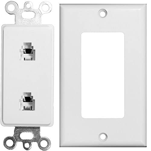 Morris 80171 Decorative Dual RJ11 4 Conductor Phone Jack Wall Plate, 2 Piece, White, 5-Pack