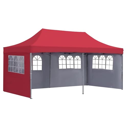 Image of 10x20ft / 3x6m Pop up Outdoor Canopy Tent | Portable Shade Instant Folding Gazebo Tent | Heavy Duty Gazebo Canopy Shelter 2 Mins Installation | 40Kgs (Red with 3 Window Side Walls)