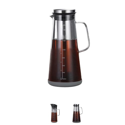 sandqvipaアイスコーヒー 水出しコーヒーポット コーヒーサーバー 割れにくい 丈夫 珈琲 ポット 軽量 クリア 透明 耐熱ガラス フィルターインボトル コーヒー ケトル ピッチャー 冷水ポット ドリップポット コーヒー器具 コーヒージャグ 水出し器 フィルター 取り外し可 ギフト家庭用 贈り物 (シリコン底のコールドブリューポット（1400ml）)