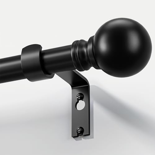 Black Curtain Rods for Windows 72 to 144 Inch 1' Diameter Heavy Duty Metal Adjustable Extra Long Blackout Traverse Window Treatment Rods with Decorative Finials Doorway Living Room Bedroom Kitchen