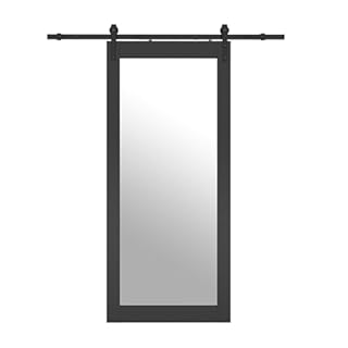 36 in. x 84 in. Mirrored Glass Black MDF Interior Sliding Barn Door with Hardware Kit and Door Handle