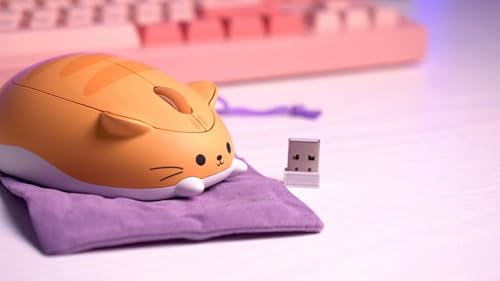 Mouse da gioco wireless, mouse ottico da 3200 DPI, mice tri-mode Bluetooth 3.0/5.0/2.4G con ricevitore USB A, clic silenzioso, mouse a forma di gatto per laptop/PC (Orange Kate) - Gadget - Immagine 6