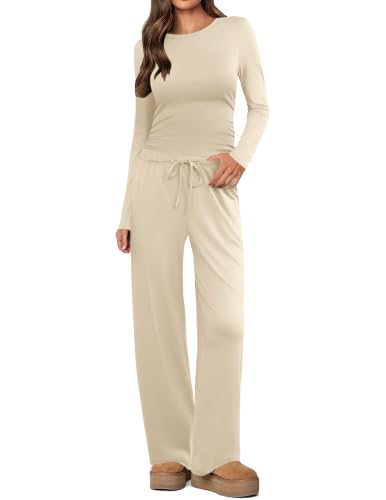 Ekouaer Women's 2 Piece Set 2026 Ruched Side Lounge Set with Pockets