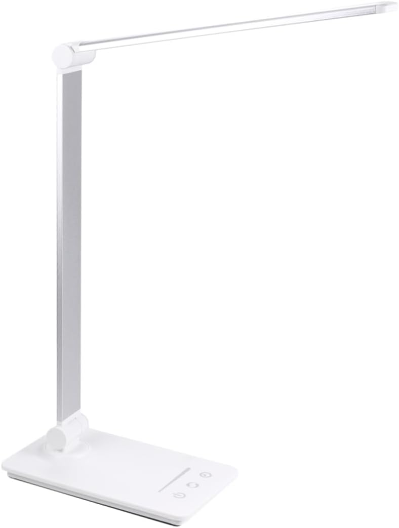 1pc Rechargeable Led Eye Desk Lamp Touch Control Brightness Modes for Home Office Reading and Study Flexible Design USB Charging Silver Finish