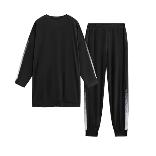Womens Muslim Tracksuit Set Crew Neck Sweatsuits Simple Training Dubai Style Sweatpants