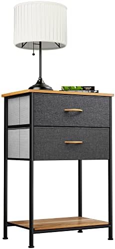 YITAHOME Storage Tower Unit with 2 Drawers - Fabric Dresser, Organizer Unit for Bedroom, Living Room, Hallway & Closets - Sturdy Steel Frame, Wooden Top & Easy Pull Fabric Bins - Grey