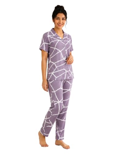 Image of CLOUD SOFT Women's Rayon Night Suit Set | Premium Soft Printed Pajama Set for Women | Shirt & Pajama Sleepwear Combo | Comfortable Ladies Nightwear Loungewear Set (CS12001)