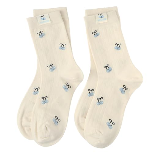 Image of Women's Cute Crew Socks, Casual Athletic Cotton Bowknot Cherry Calf Novelty Socks for Women