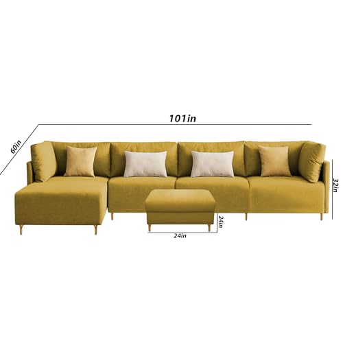 Image of Carina LHS 6 Seater L Shape Sofa Set with Center Table for Living Room (Yellow Fabric) Premium Fabric Sofa