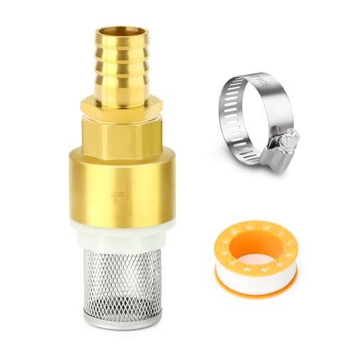 GASHER 1" Brass Foot Valve, Check Valve Non Return Water Pump Bottom Filter with Hose Barb Fittings, for Suction Hose
