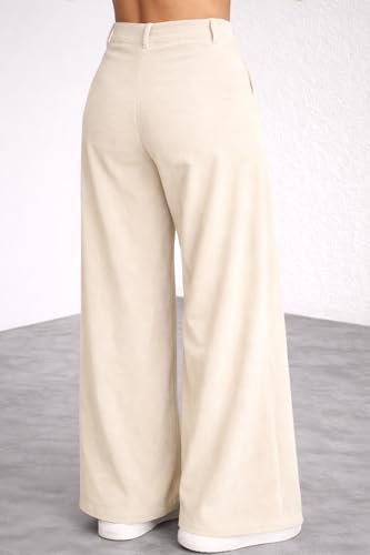 Image of V TOWN Polycotton Regular Fit High-Waist Bone Pocket Trousers for Women & Girls | Super Soft & Comfortable | Stylish & Elegant Trouser Pants for Casual Outings, Parties, Office,Travel & Gift