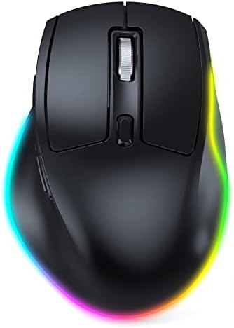 Ergonomic Mouse Wireless - LED Wireless Mouse Rechargeable for Multi-Computers Via 2.4G USB Receiver + BT5.0 Connection, Bluetooth Mouse Ergonomic Shape Compatible for Windows and Mac OS - Black