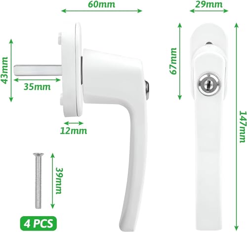 Lunriwis Fenstergriffe Abschliessbar fenstergriff abschließbar, Aluminium kindersicherung Fenster geschlossenen mit 2 Schlüsseln für Fenster & Terrassentür(2 Stück)