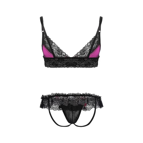 Sissy Men's Floral Lace Bra Bikini Panties 2 Piece Crossdressing Nightwear Pajamas Set2