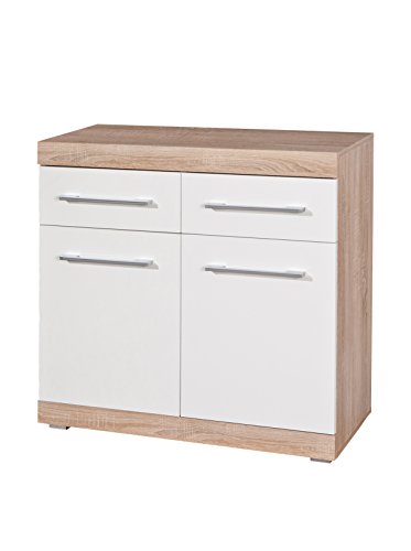 Inter Link Horten A2 Aparador bajo aparador con paneles de aglomerado, decoración de roble Sonoma, blanco brillante, 95 x 40 x 87h cm Cover