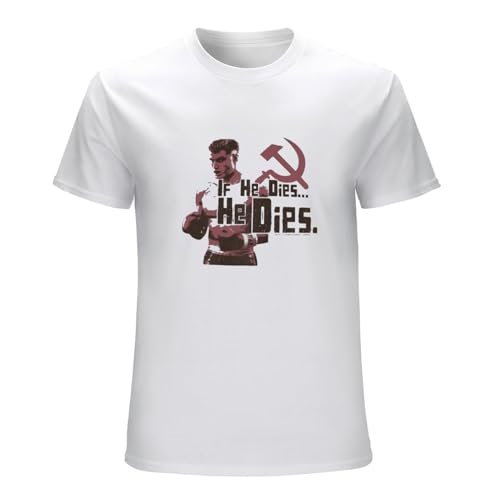TICABIN Ivan Drago If He Dies Soviet Russian Boxing Dolph Lundgren Mens Camiseta Casual Cotton Unisex White Tee Tops, blanco, S