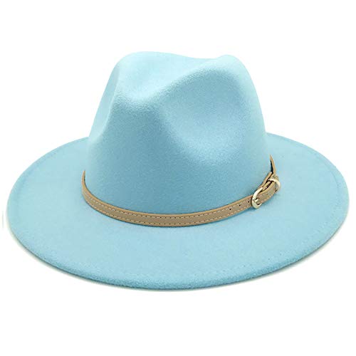 Lisianthus Women Classic Felt Fedora Wide Brim Hat with Belt Buckle A-Light Sky Blue