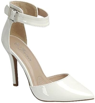 Forever Womens Pointy Toe Ankle Strap Stiletto High Heel Pump Sandal Shoes Young-02 White Patent 11 | Image 1