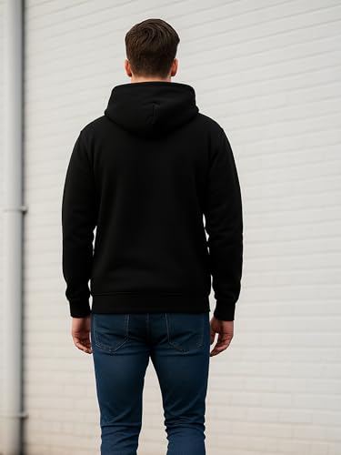 Image of Mens Full Zip Hooded Sweatshirt - Premium Fleece Black Hoodie with Front Pockets | Casual & Athletic Wear