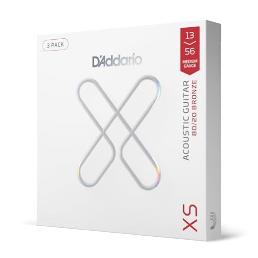 D'Addario Acoustic Guitar Strings, XS 80/20 Bronze Coated, XSABR1356-3P, Medium Gauge 13-56, 6-String Set, Pack of 3