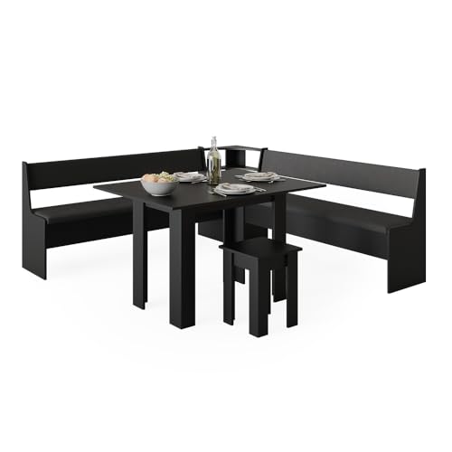 Vicco Gruppo Panca Ad Angolo Roman, Nero, 210 X 210 Cm Con Tavolo - 7