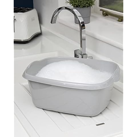 Rectangular Washing Up Bowl Wash Up Dish washing Washtub, Approx 12 Litre, 39 x 32 x 16 cm - (Soft Grey) Cover