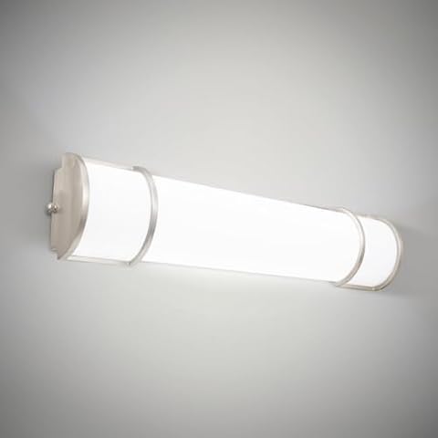 ASD LED 24 Inch Flush Mount Vanity Lighting Fixture | 25W 1950LM 3000K-5000K 120V | 3CCT, Dimmable, Energy Star, ETL Listed | Bathroom Linear Wall Light Bar, Long Tube Bath Sconce | Nickel Cover