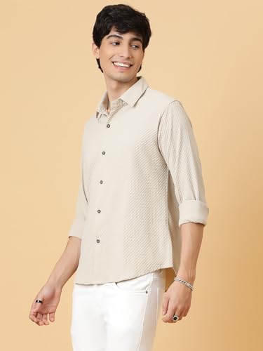 Image of KOTTY Men's Textured Casual Shirt - Long Sleeve||Button-Down Collar||Classic Fit