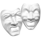 White Full Face Comedy Tragedy Jester Mask Phantom of The Opera Masquerade Venetian Witty Smart Cynical Mardi Gras Mask (Comedy & Tragedy)