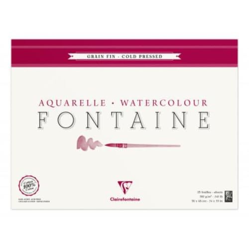 Blocco per Appunti, di 25 fogli di Carta acquerello Fontaine, grana fine, 300 g/m², 36 x 48 – Set di 2