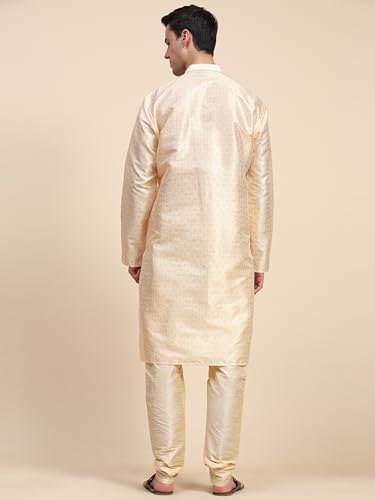 SKAVIJ Men's Floral Woven Design Kurta Pajama Set Jacquard Silk Thread Work 2-Piece Set2