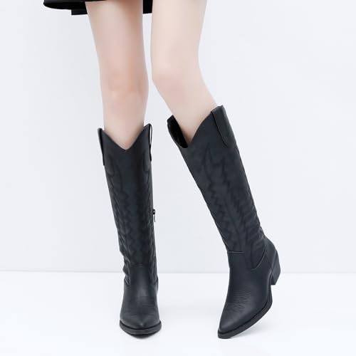 Image of GLOBALWIN Women's Knee High Long Pointed Toe Western Cowboy Boots For Women