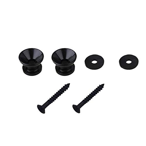 Missmore - Botones metálicos para correa de guitarra, con tornillos de montaje, para guitarra eléctrica, acústica, bajo o ukelele, Negro-2 Pack Cover