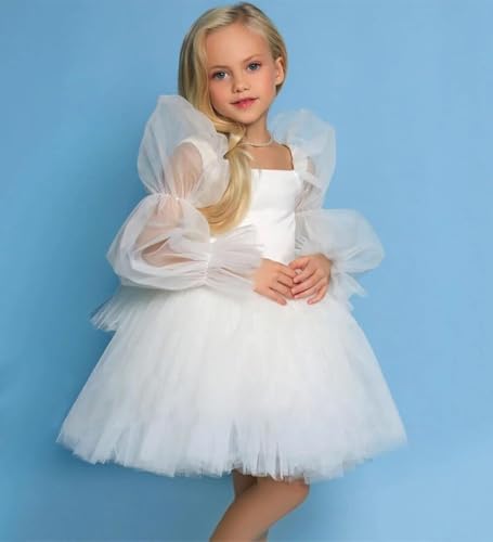 Flower Girl Dresses for Wedding Long Sleeve Short Pageant Dress Tulle Princess First Communion Dress for Girls4