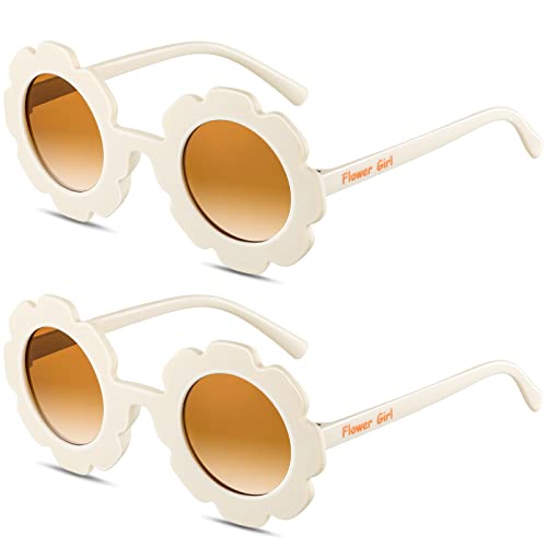Landhoow 2 Pcs Flower Girl Sunglasses Kids Round Sunglasses Flower Girl Proposal Gift Cute Glasses for Outdoor Beach Party