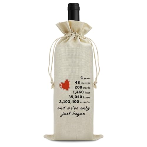 4th Anniversary Wine Bag for Him Her Four Years Anniversary Wedding Gift for Husband Wife 4 Years Dating Gifts for Men Women 4th of Marriage Gift Birthday Christmas Gifts Wine Bag