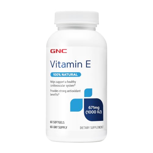 GNC Vitamin E 100% Natural 1000IU Softgels, 60 Count, Supports Cardiovascular Health & Antioxidant Defense, Gluten Free