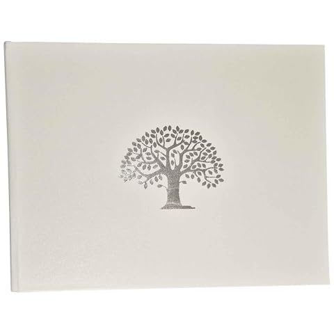 Tree of Life | Funeral Condolence book | Informal Blank Inner Pages | Boxed | White | Size 218 x 160mm Cover