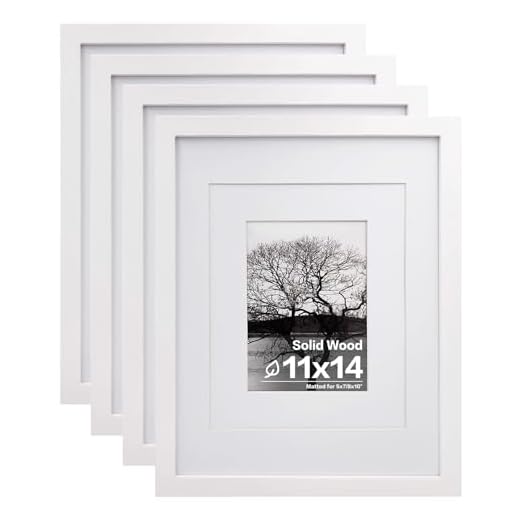 Egofine 11x14 Picture Frames Made of Solid Wood 4 PCS White Covered by Plexiglass - for Table Top and Wall Mounting for Pictures 8x10 or 5x7 with Mat Horizontally or Vertically Display Photo Frame