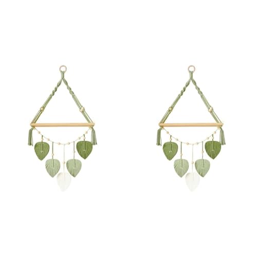 Onchdbfhuu 2X Estante Colgante de Pared de Macramé, Estantes Bohemios para Colgar Plantas de Pared con Hojas Tejidas Hechas una Mano, Estante de Exhibición de Almacenamiento de Madera Rústica