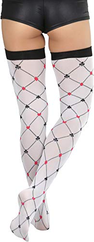 ToBeInStyle Womens Fun and Flirty Card Charm Thigh Highs - White/Red/Black - OS2