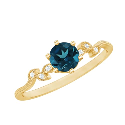 Certified London Blue Topaz Promise Ring For Women, AAA Quality, Real 5mm Blue Topaz Diamond Ring (deal For Gift)