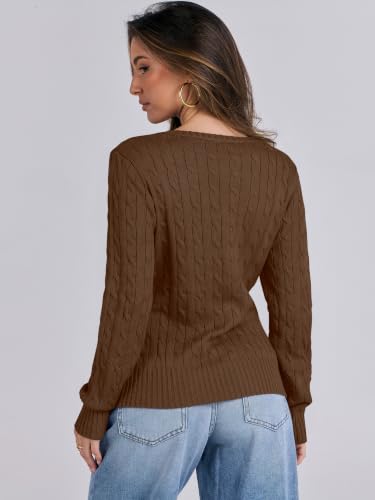 Image of ANRABESS Women's Cable Knit V Neck Fitted Sweaters