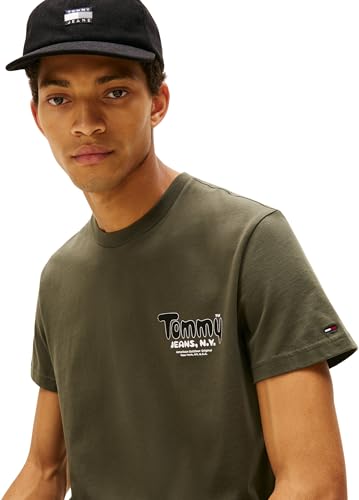 Tommy Jeans Herren T-Shirt Kurzarm Slim Font Play mit Rundhalsausschnitt, Grün (Pewter Green), XXL – Ansicht 3