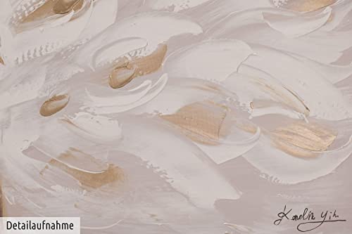 KunstLoft Leinwandbild | 100% HANDGEMALT | 150x50cm | Gemälde 'Legendary' | Pfau | Beige | Wandbild Wohnzimmer