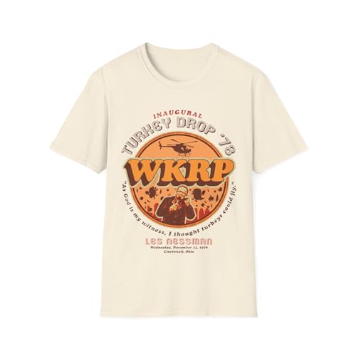 WKRP Turkey Drop LTS Worn T-Shirt, TV Show Tee, Thanksgiving Shirt, Funny Holiday Apparel, Retro Design, Vintage Fan Gift