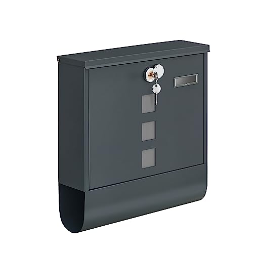 SONGMICS Post Box, Wall Mounted Letterbox, Mailbox, Copper Lock Cylinder with Swivel Cap, Nameplate, Newspaper Holder, Easy to Install, 11 x 37 x 37 cm, Anthracite Grey GMB120G01