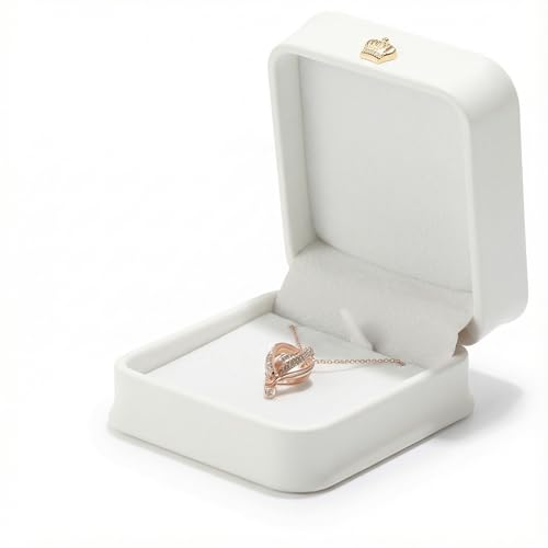 OzGrove Pu Leather Necklace Box, Crown Design Jewellery Box Necklace Storage Display Case with Plush Interior, Elegant Gift Box for Engagement Birthday Anniversary (Ivory White)