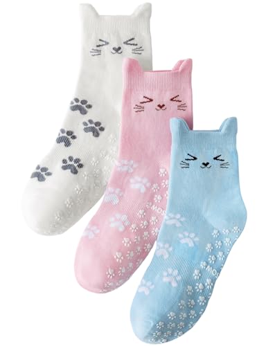 Image of Yawlsow Pilates Grip Socks for Women Cute Yoga Grippy Non Slip Non Skid Cat Socks with Cat Paw Gripper for Barre Workout