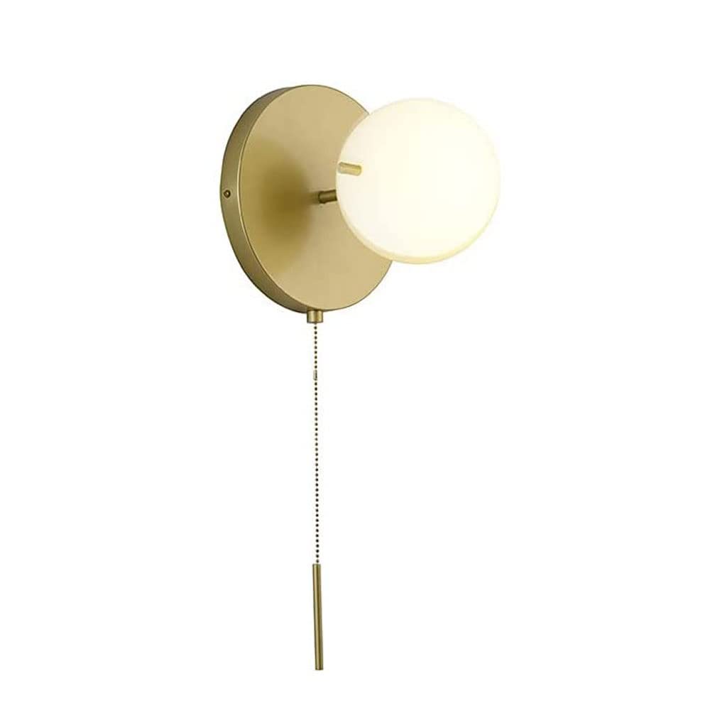 Lámpara de pared de vidrio nórdico dorado con interruptor de cable de tracción para dormitorio